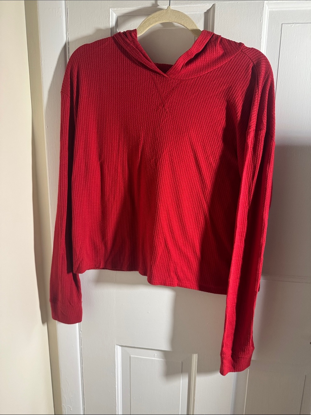 Hollister Red Waffle-Knit Cropped Hoodie